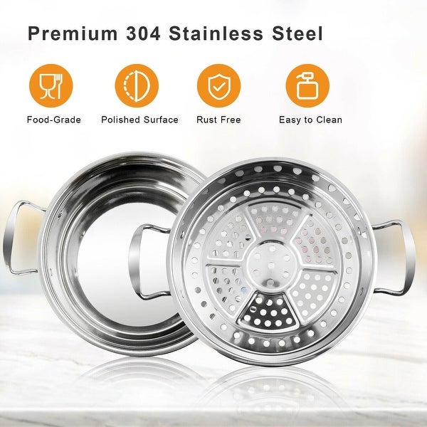 2-Tier Steamer Pot 304 Stainless Steel Steaming Cookware with Glass Lid