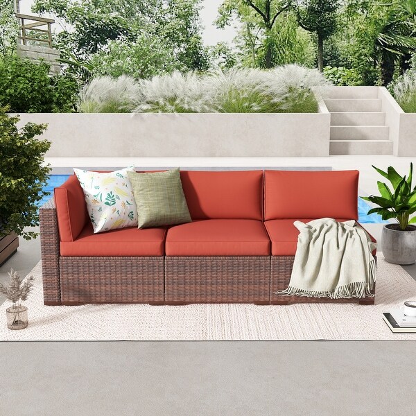 Outdoor 3 pcs Wicker Sectional Corner Sofa and Armless Sofa