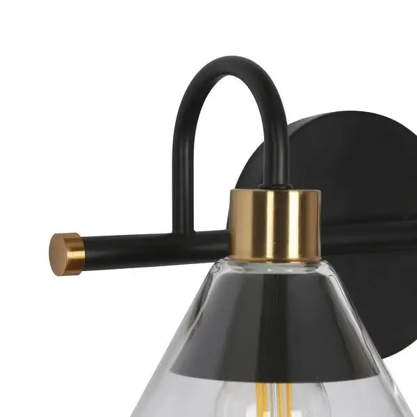 Petia Modern Farmhouse 4-Lights Black Bathroom Vanity Lights Wall Lamps with Cone Glass Shade - L 28