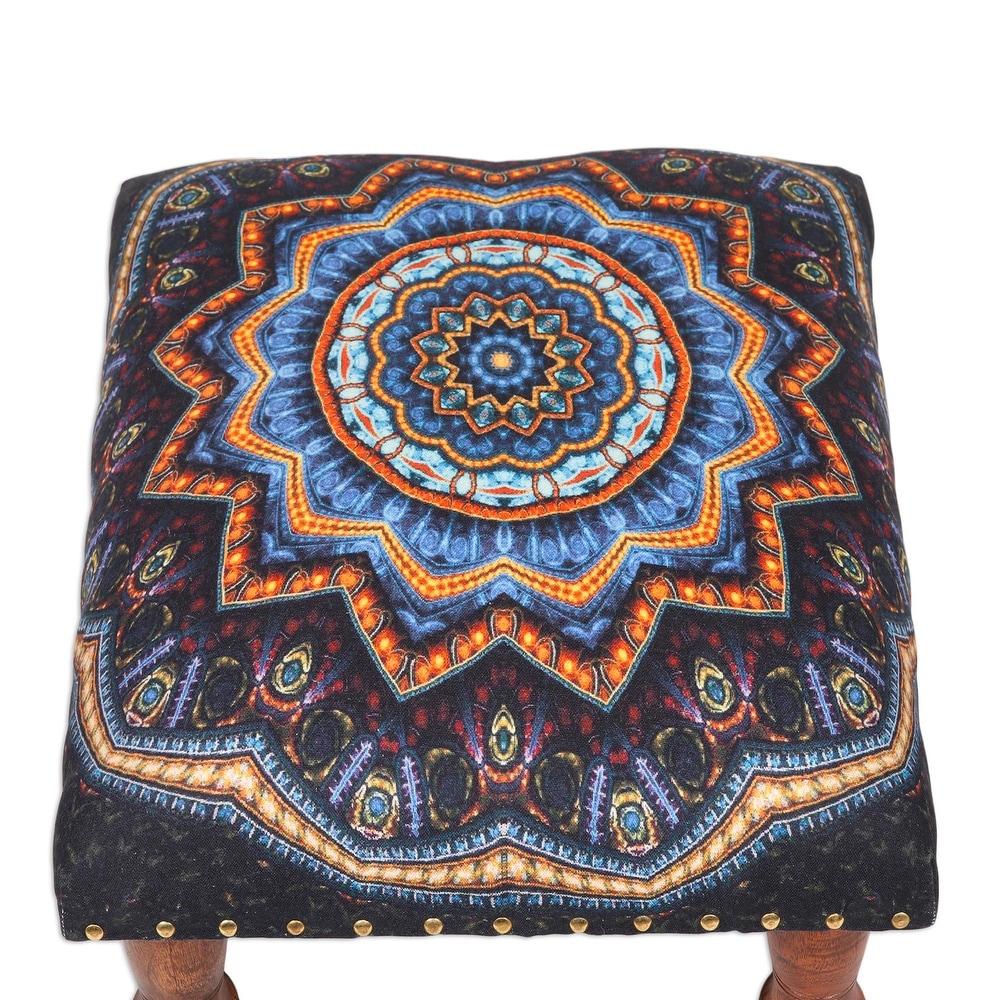 Novica Handmade Floral Ignite Upholstered Ottoman Foot Stool