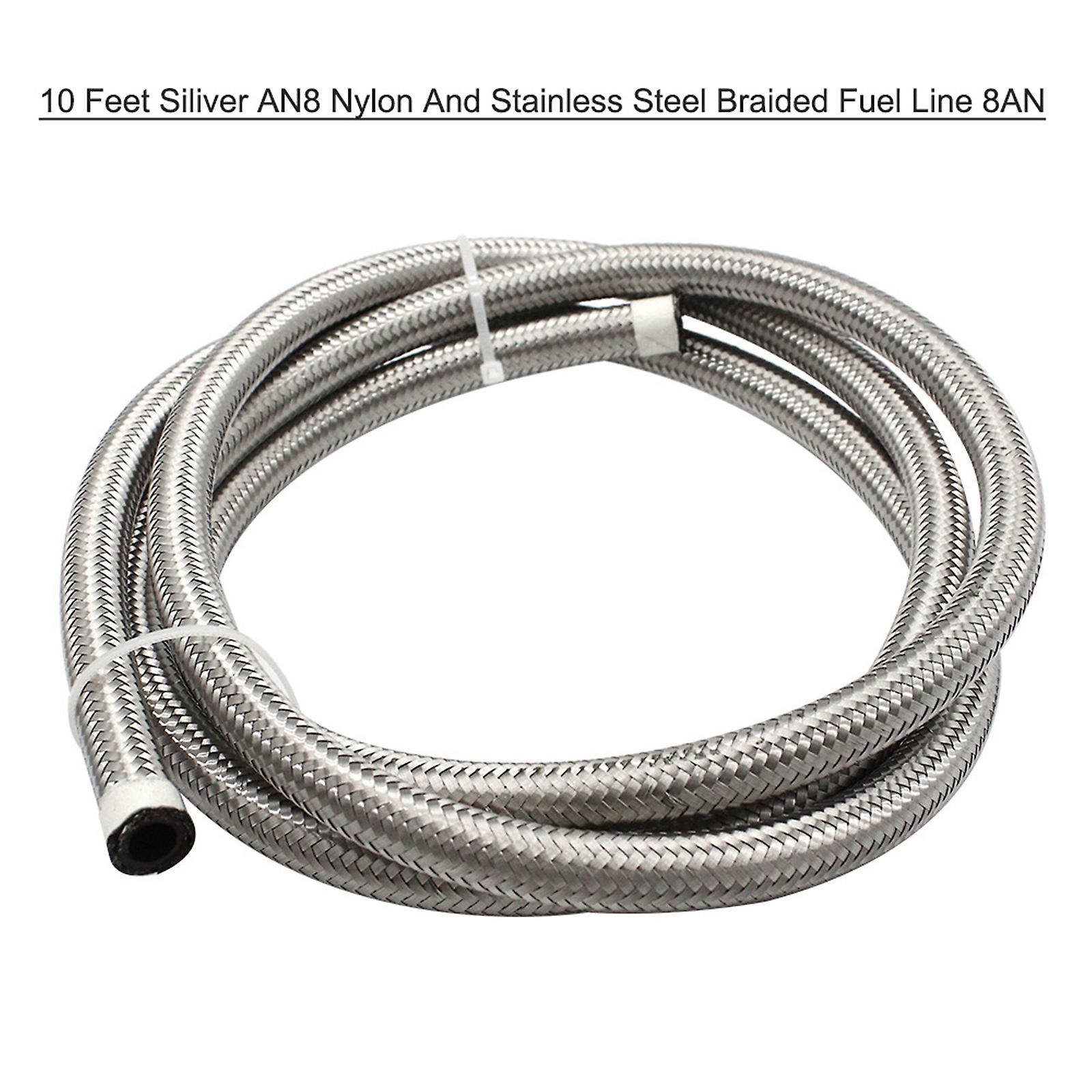 2m Silver An8 Nylon And Stainless Steel Braided Fuel Line 8an