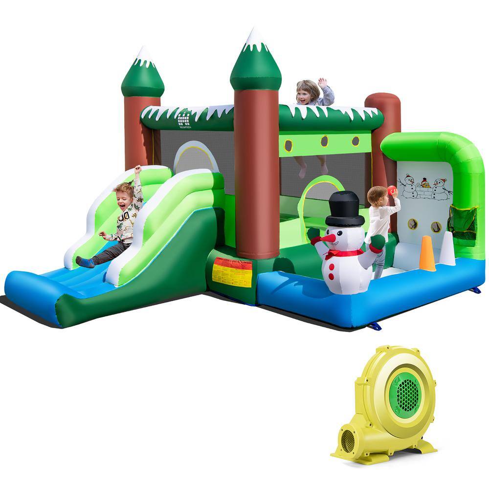 Costway 6-in-1 Winter Themed Snowman Inflatable Castle kids Jumping Bounce House with 735-Watt Blower NP10820US