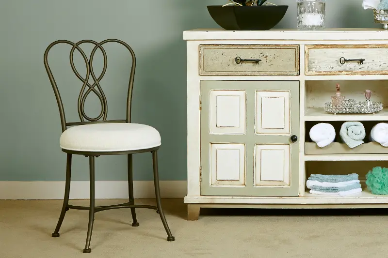 Traditional Bronze and Cream Vanity Stool - Christina