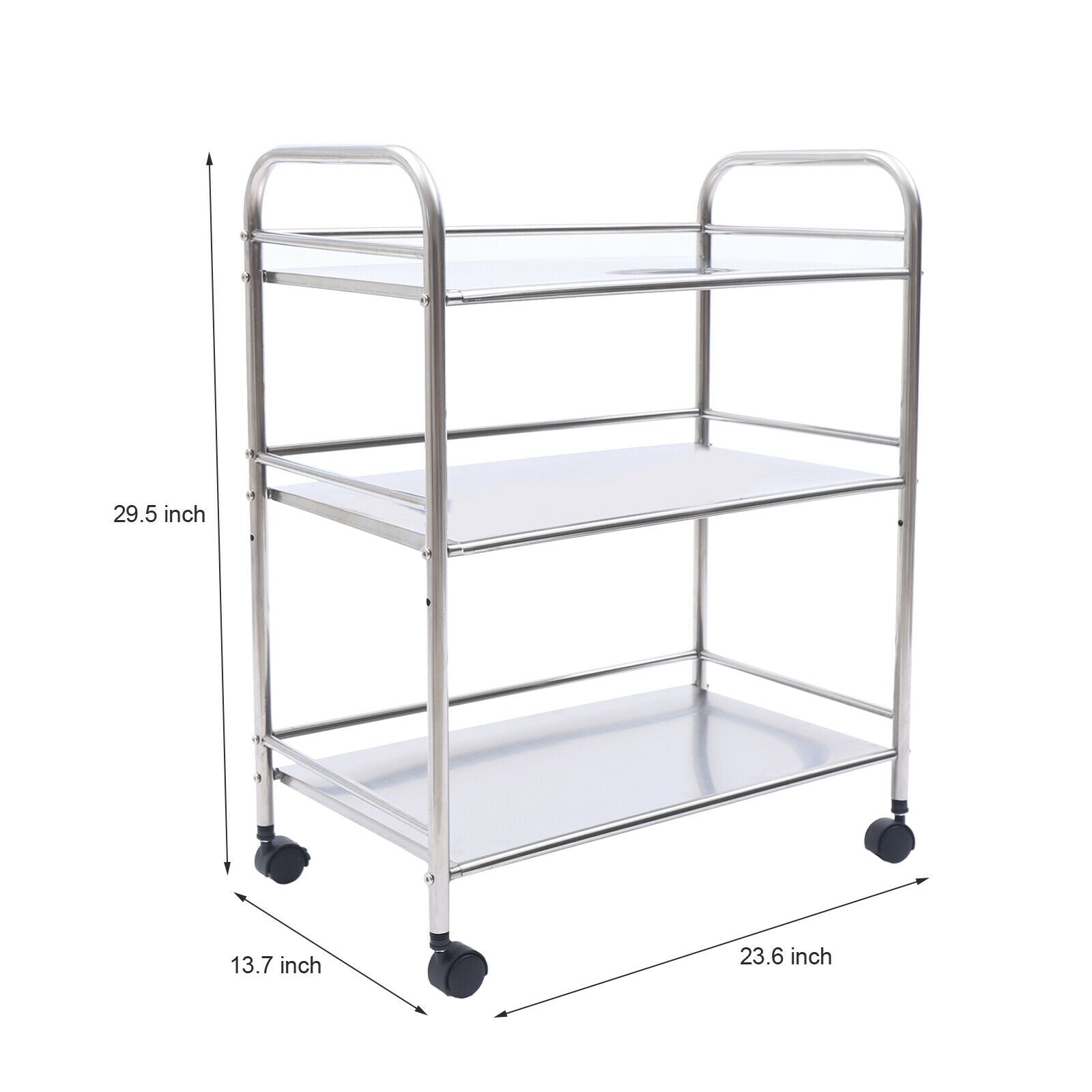 3 Tier Stainless Steel Utility Cart Multi-Purpose Cart Kitchen Island with Wheels Serving Trolley Catering Storage Shelf 3 Tier Rolling Cart with Handle Bar Serving Cart with Wheel