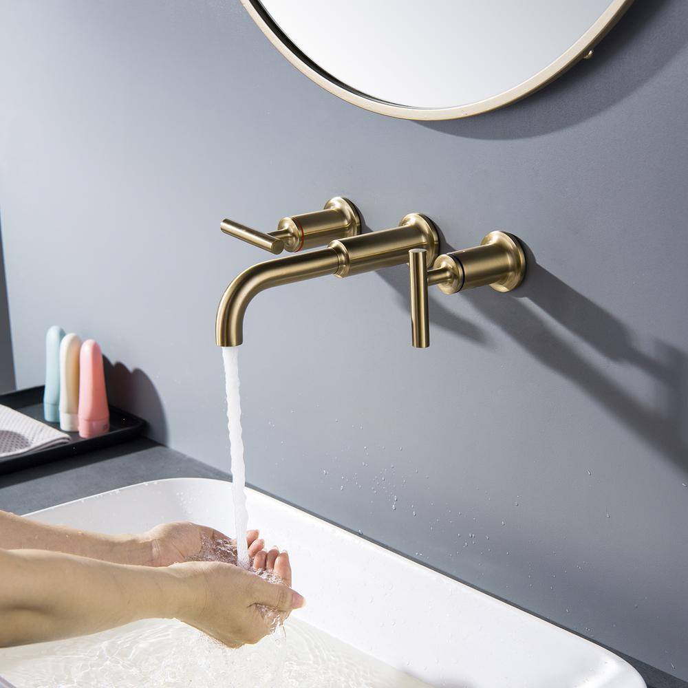 FORCLOVER Double Handle Wall Mounted Bathroom Faucet in Brushed Gold HAT-BF08-BG