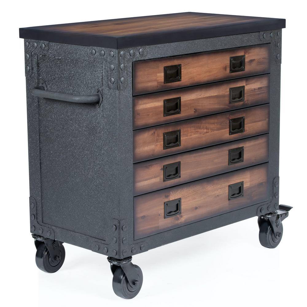 DURAMAX 36 in. 5-Drawer Wood Top Roller Cabinet Tool Chest 68006