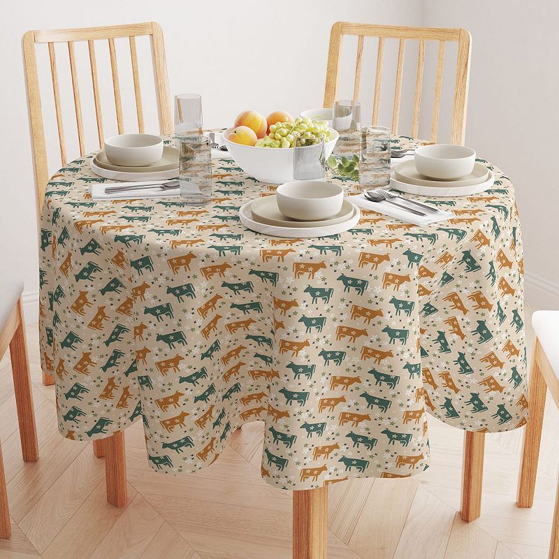 Round Tablecloth， 100% Polyester， 70 Round， Cattle with Flowers