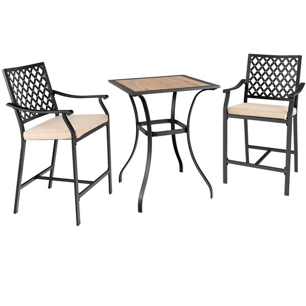 Costway Patio Square Bar Table WoodLike Tabletop Metal Frame Garden