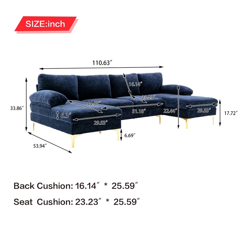 Polyester Upholstered U shaped Stationary Sectional Sofa With Wood Legs