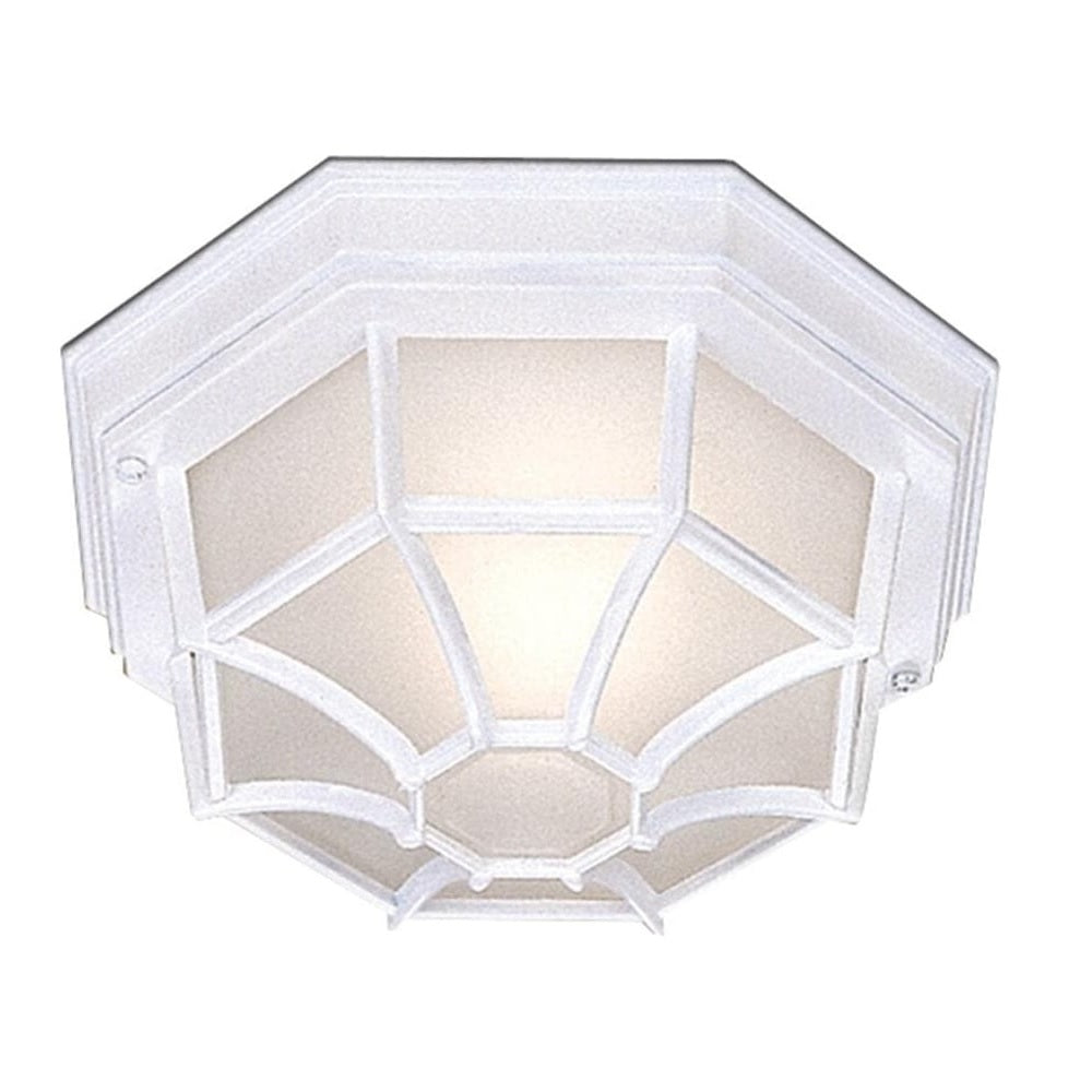 Searchlight 2942WH White Outdoor 1 Lamp Hexagonal Flush Light with White Sanded Glass