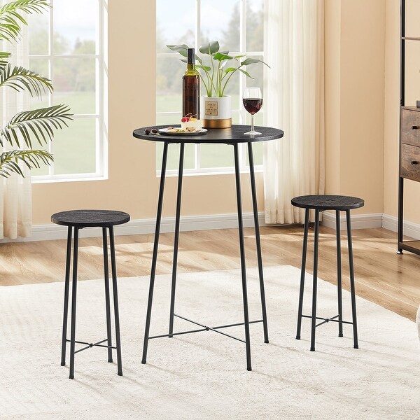 3-Piece Bar Table Set with 2 Stools， Modern Round Counter Table and Chairs Set