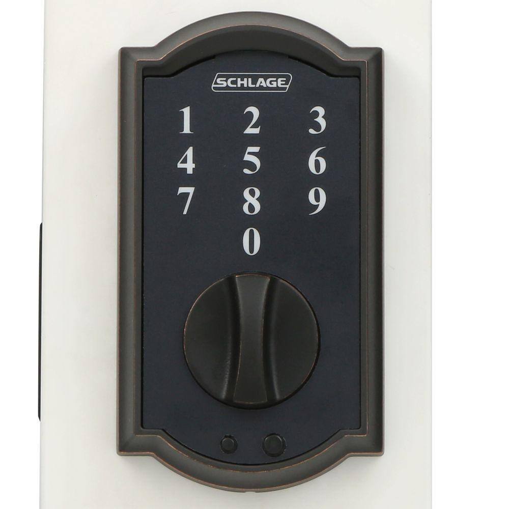 Schlage Camelot Aged Bronze Electronic Touch Keyless Touchscreen Deadbolt with Thumbturn BE375 V CAM 716