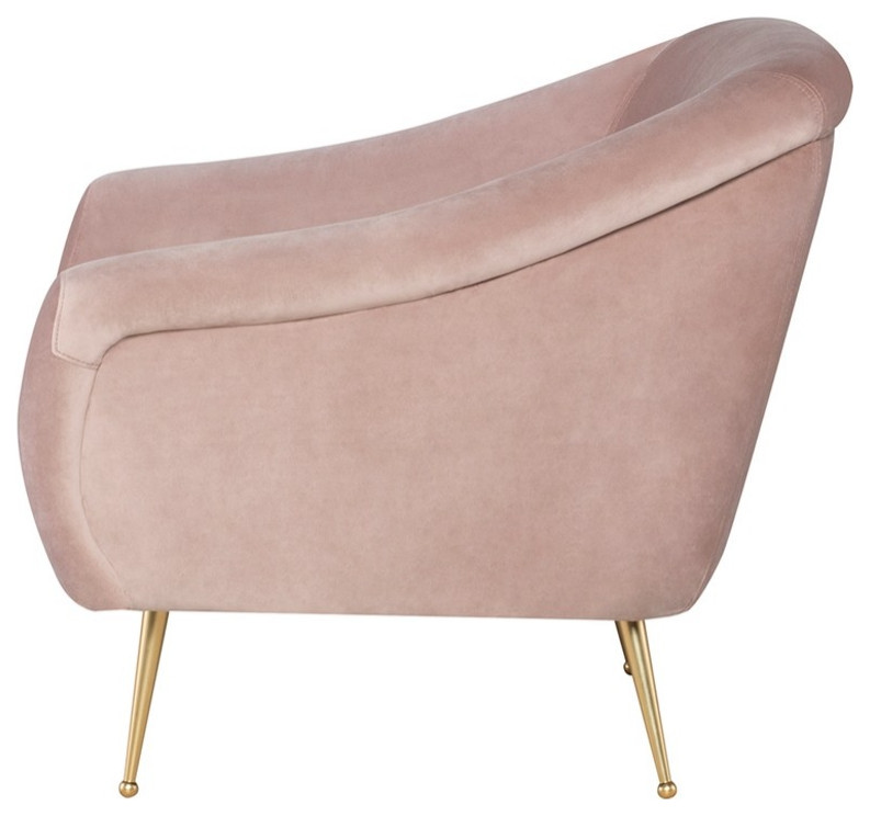 Aminta Occasional Chair blush velour   Midcentury   Armchairs And Accent Chairs   by Virgil Stanis Design  Houzz