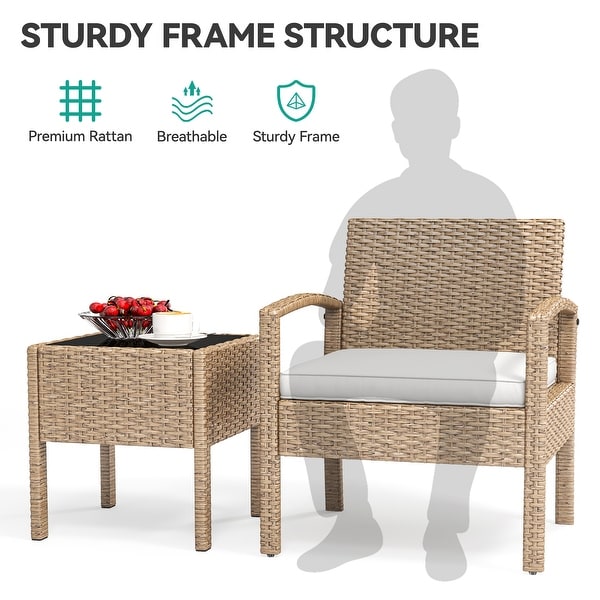 Moasis 3Piece Outdoor Bistro Set PE Rattan Chairs with Cushions