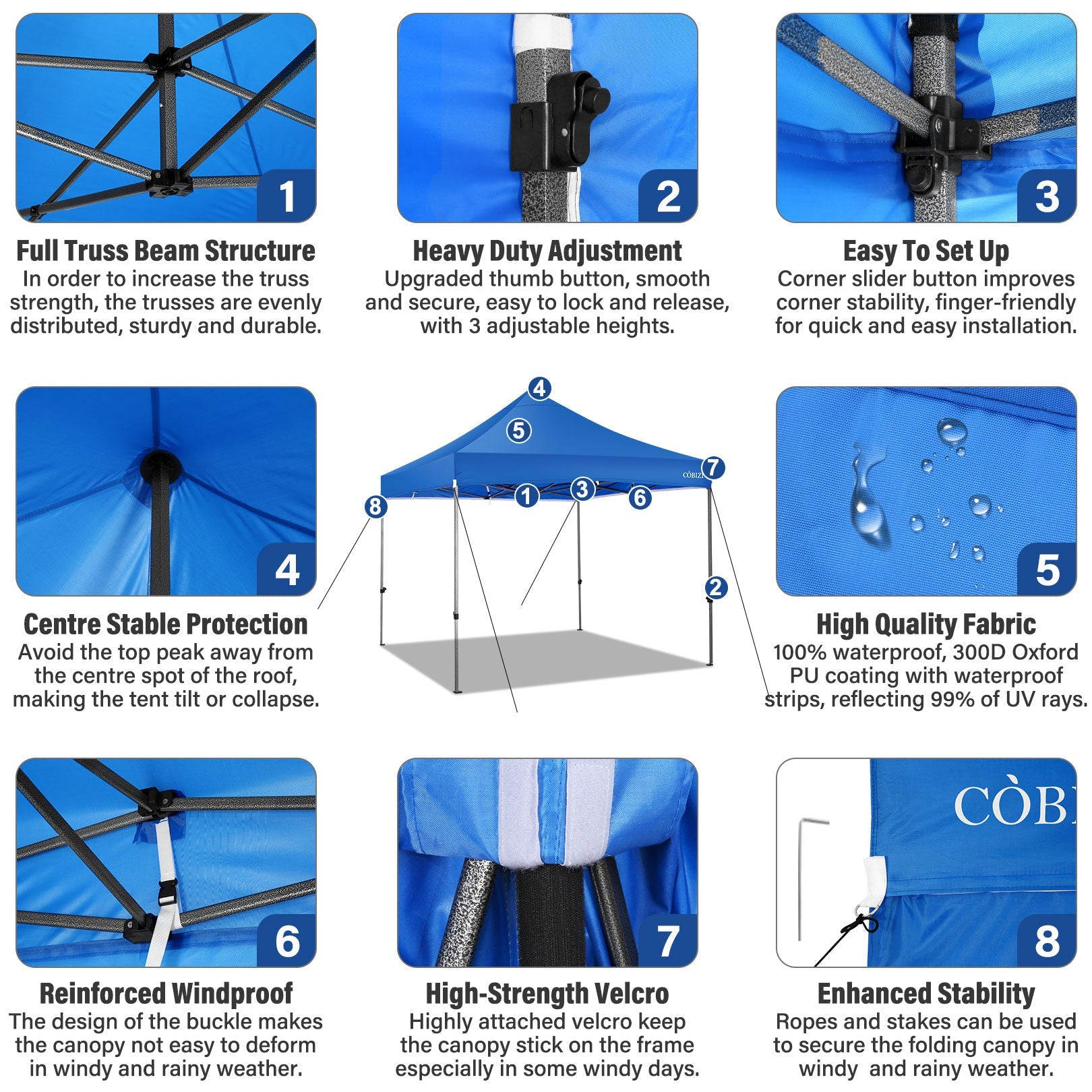 10 x 10ft Pop Up Canopy Tent Instant Outdoor Party Heavy Duty Canopy Straight Leg Commercial Gazebo Tent Shelter with 4 Removable Sidewalls, 4 Sand Bags, Roller Bag, Blue