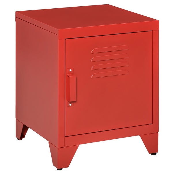 HOMCOM Industrial End Table， Living Room Side Table with Locker-Style Door and Adjustable Shelf - 15.75