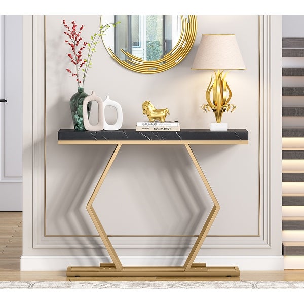 Tribesigns 42 inches Modern Gold Console Table with Geometric Metal Base