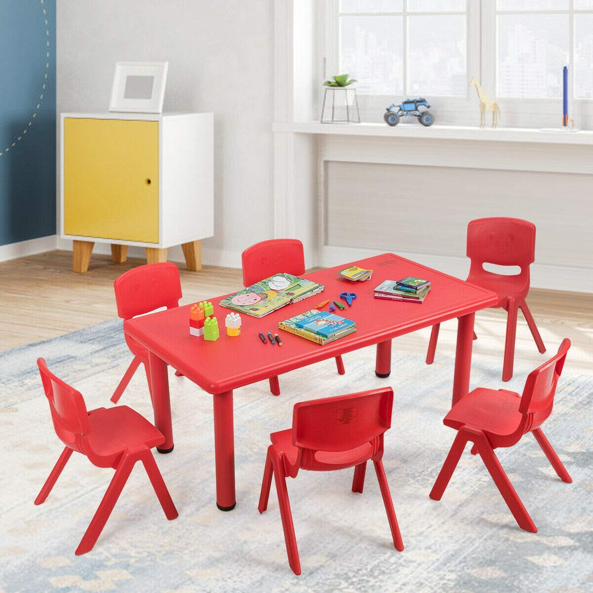 Costzon Plastic Stackable School Chairs, 6 Pack, Kids Learning Chairs with 11 inch Seat Height (6 Pack, Red)