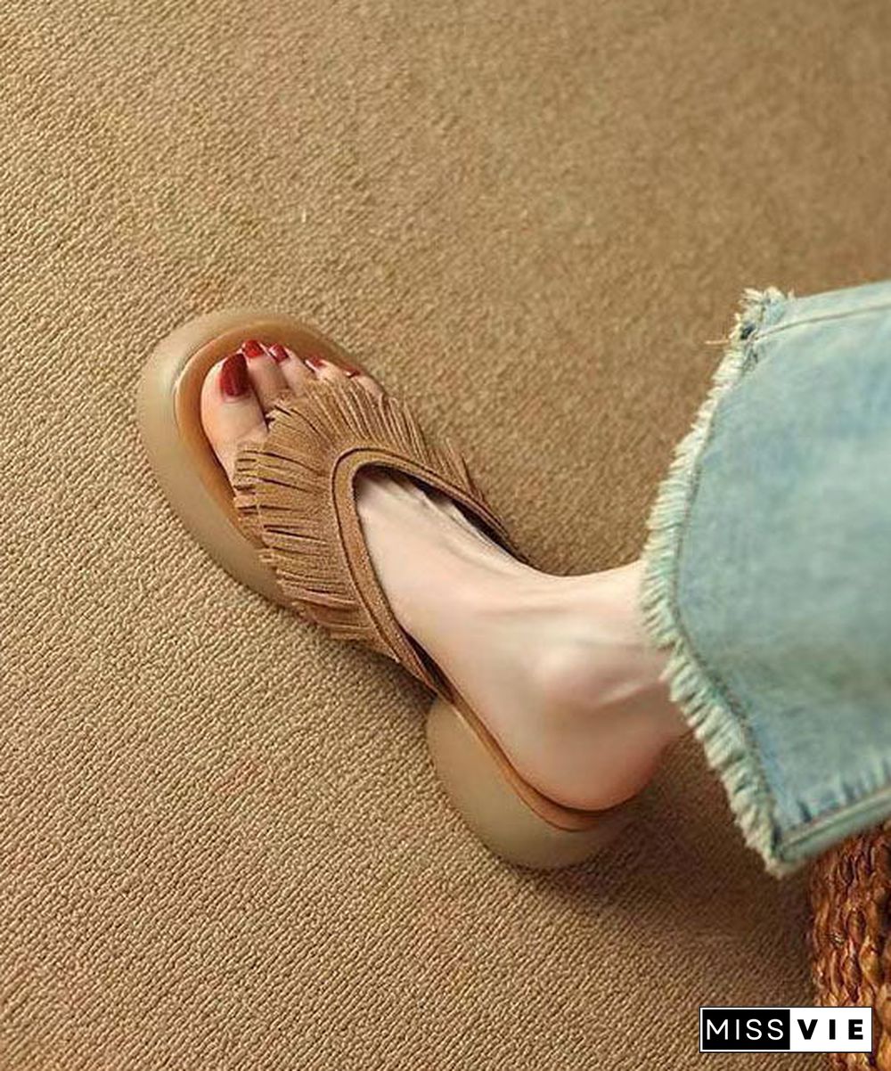 Brown Chunky Suede Boutique Tassel Splicing Slide Sandals