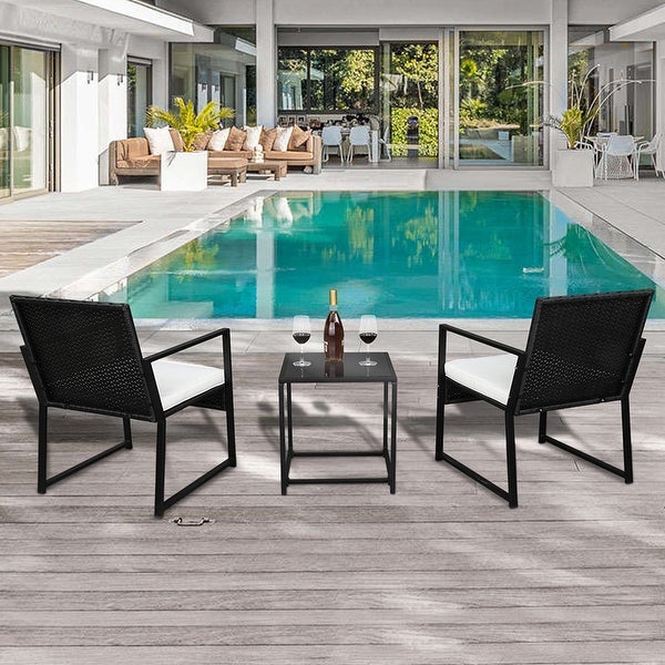 3pcs All-weather Rattan Table Chair Set with Removable Cushions - Overstock - 35747748