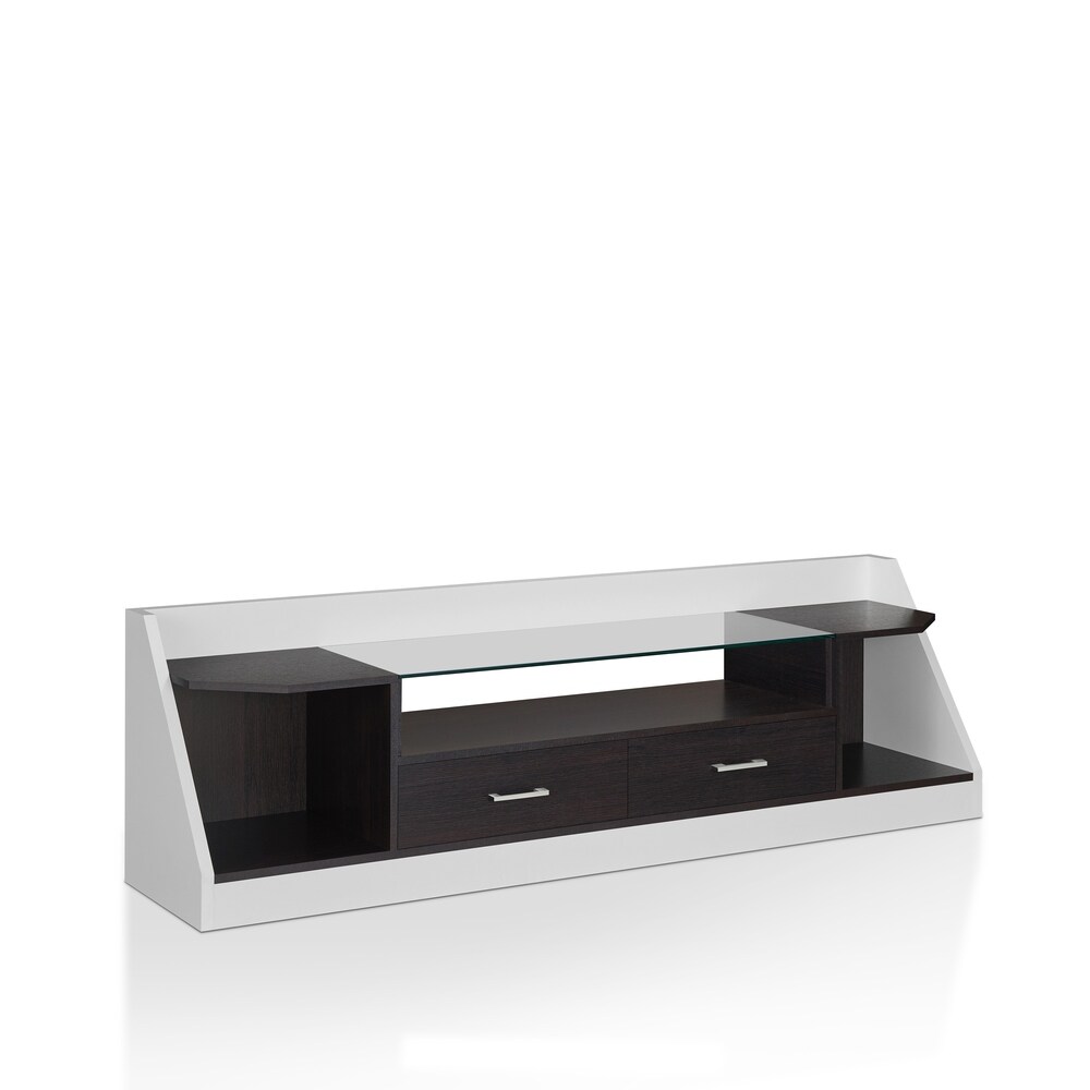 Kax Contemporary White 70 inch Glass Multi functional Storage TV Console by Furniture of America