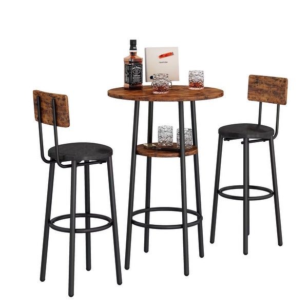 3-Piece Industrial Bar Table Set with 2 PU Leather Stools， Round Counter Height Dining Table Set for Pub， Bistro， Cafe