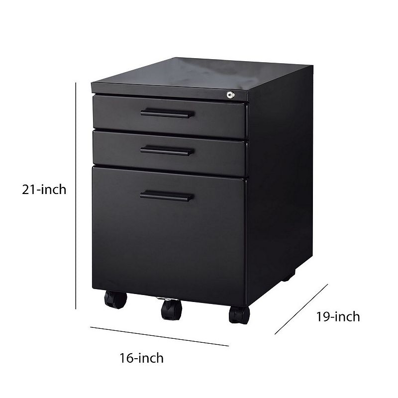 Contemporary Style File Cabinet with Lock System and Caster Support， Black