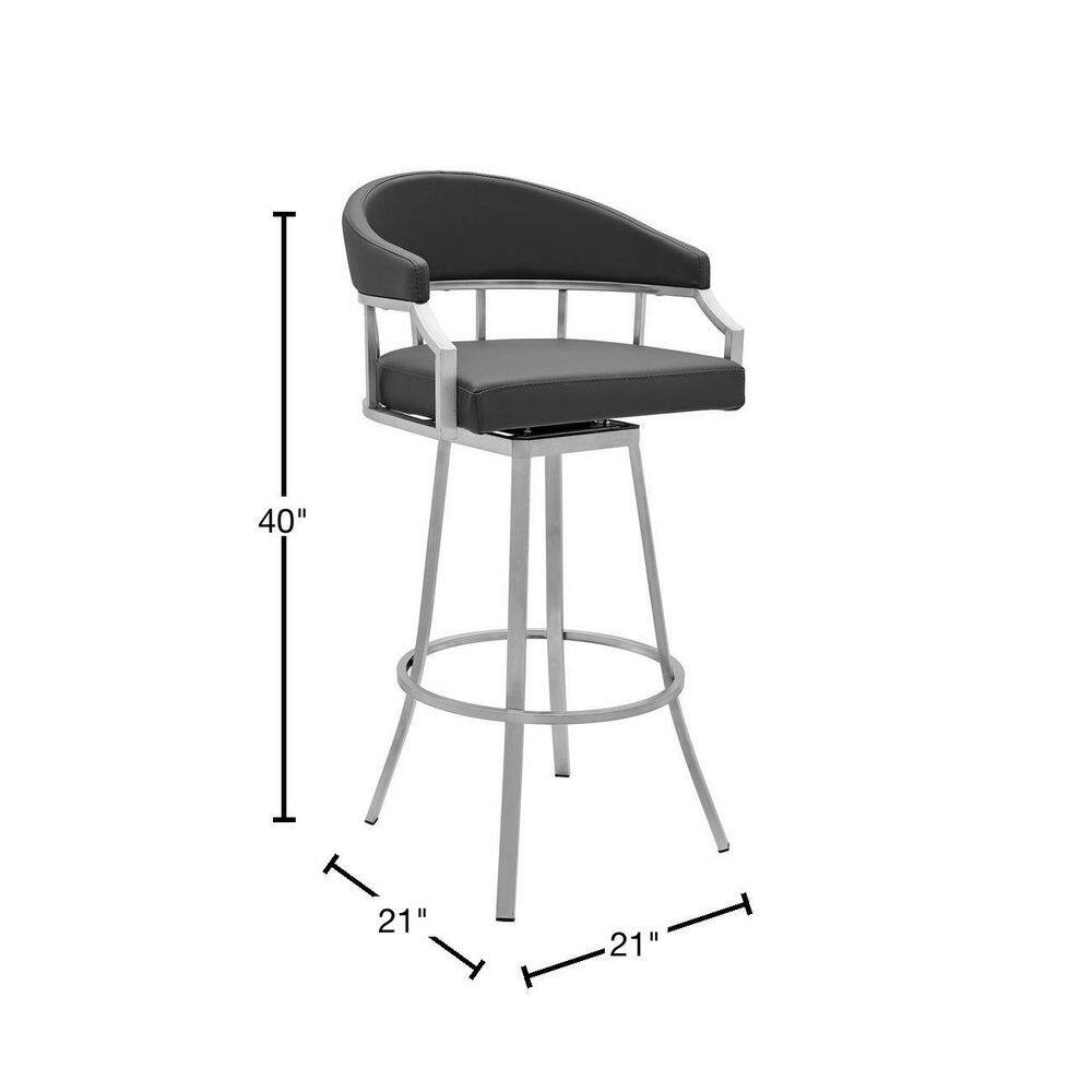 Armen Living Palmdale Brushed Stainless Steel Swivel Modern Faux Leather Bar and Counter Stool LCVLBABSSG30