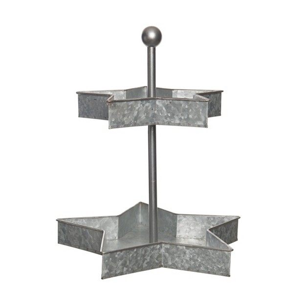 Transpac Metal 17 25 In Gray Patriotic 2 Tiered Star Decor Tray