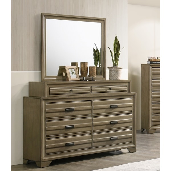 Roundhill Furniture Loiret Rubbed Gray Oak Finish Wood Storage Platform King Bedroom Set with Dresser， Mirror， Nightstand - - 31568122