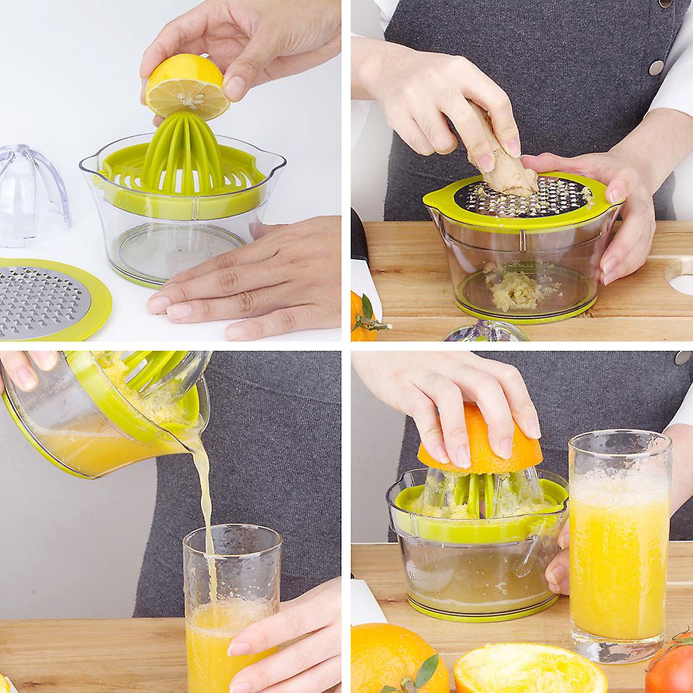 Manual Juicer Citrus Lemon Orange Hand Squeezer With Built-in Measuring Cup And Grater Anti-slip Reamer Extraction Egg Separator，14-ounce Capacity， Gr