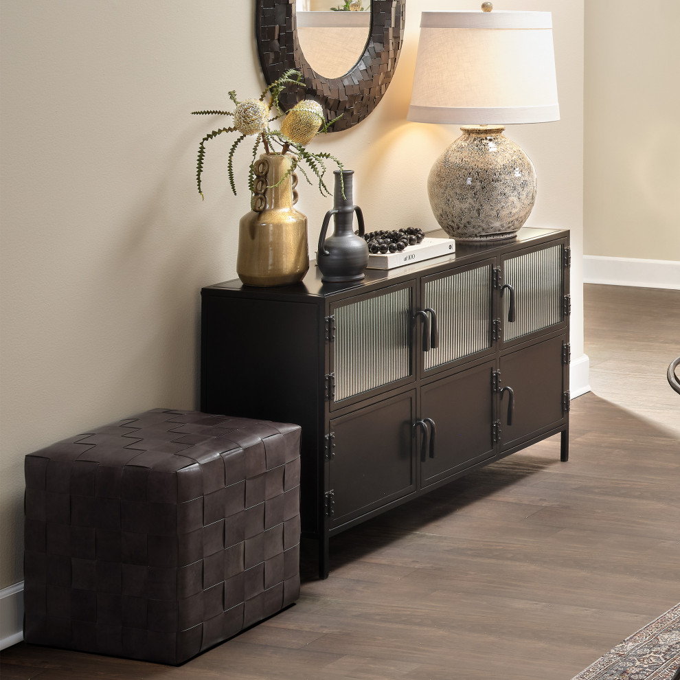 Woven Leather Ottoman Dark Grey   Contemporary   Footstools And Ottomans   by Sideboards and Things  Houzz