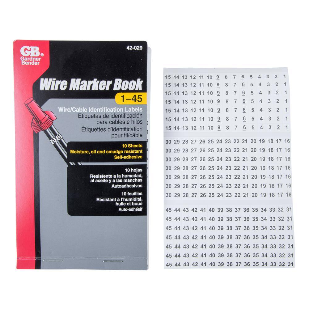 Gardner Bender Wire Marker Booklet Numbers 1-45 42-029