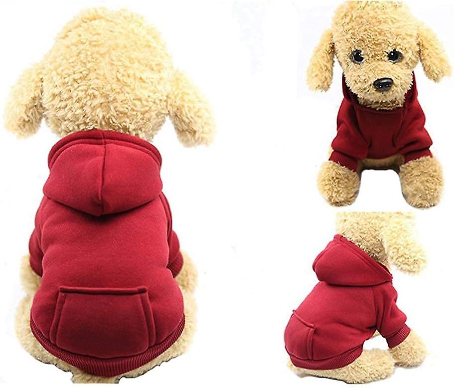 Winter Dog Hoodie Sweatshirts With Pockets Warm Dog Clothes For Small Dogs Chihuahua Coat Clothing Puppy Cat Custume (small， Wine Red)