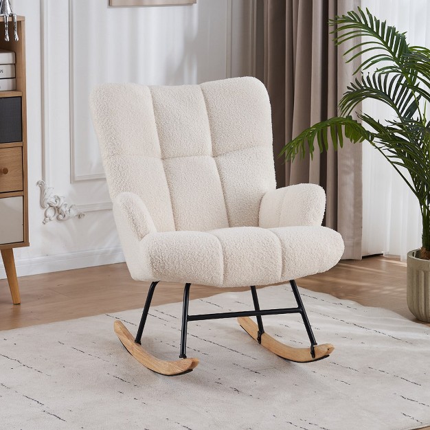 Ferpit Upholstered Teddy Velvet Accent Chair amp Rocking Chair With Wingback Design