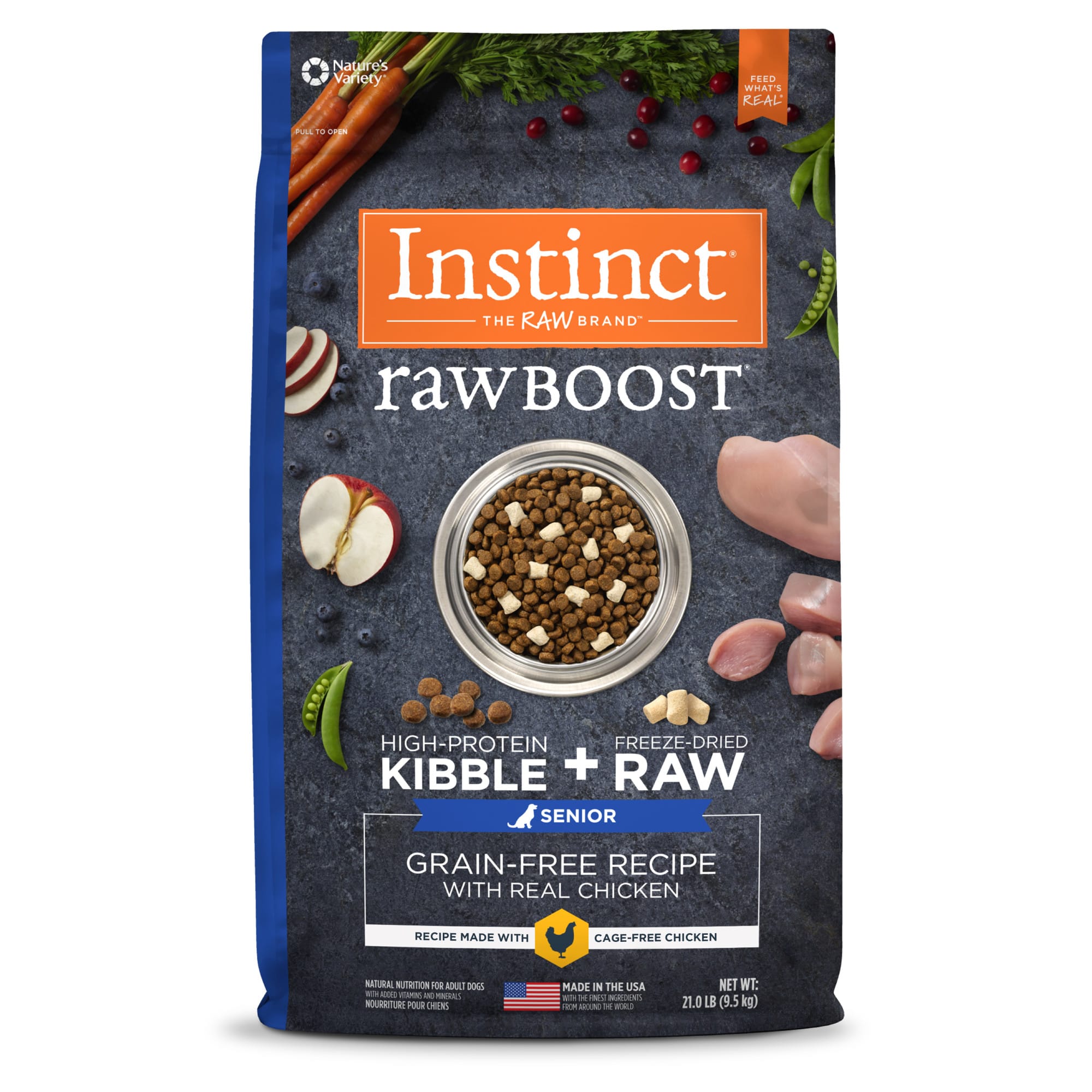 Instinct Raw Boost Senior Grain Free Recipe with Real Chicken Natural Dry Dog Food， 21 lbs.