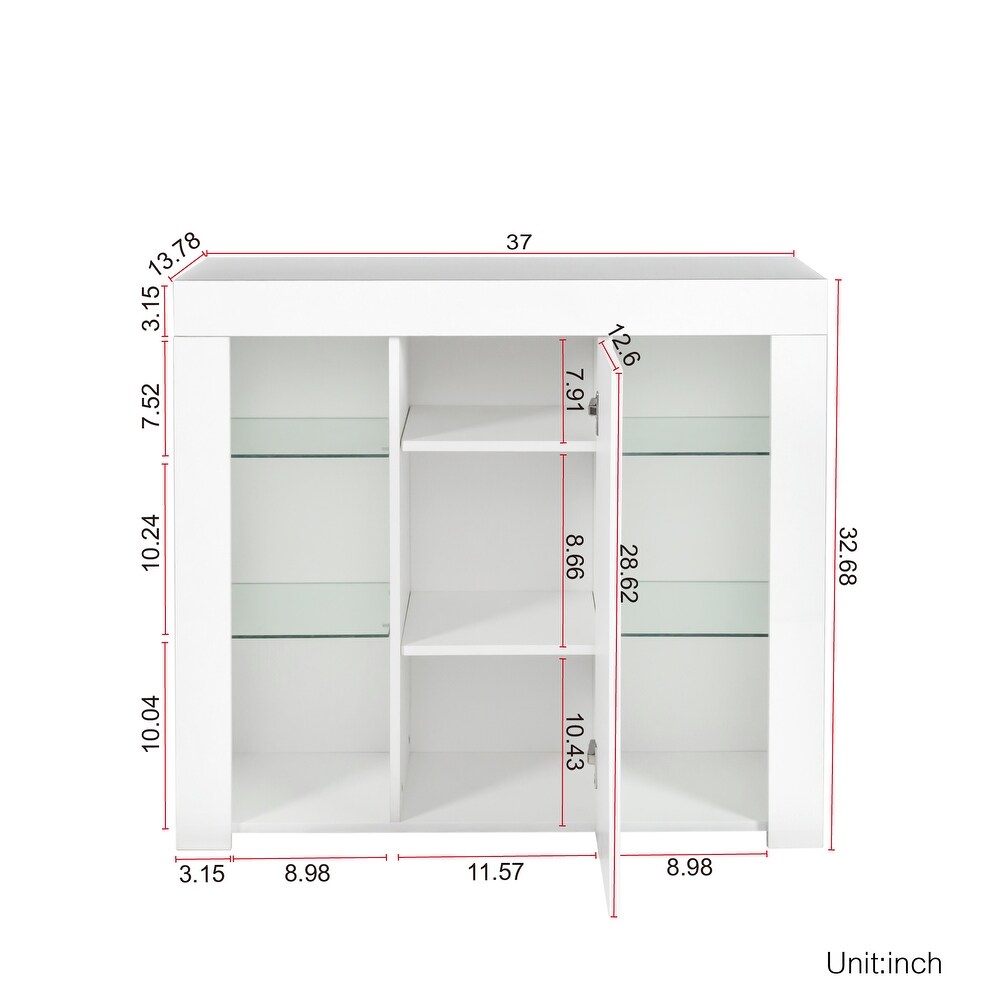 Multipurpose LED Storage Cabinet with Multi Colour LED Lights  Open Three Tiers Cubby Space   One Door