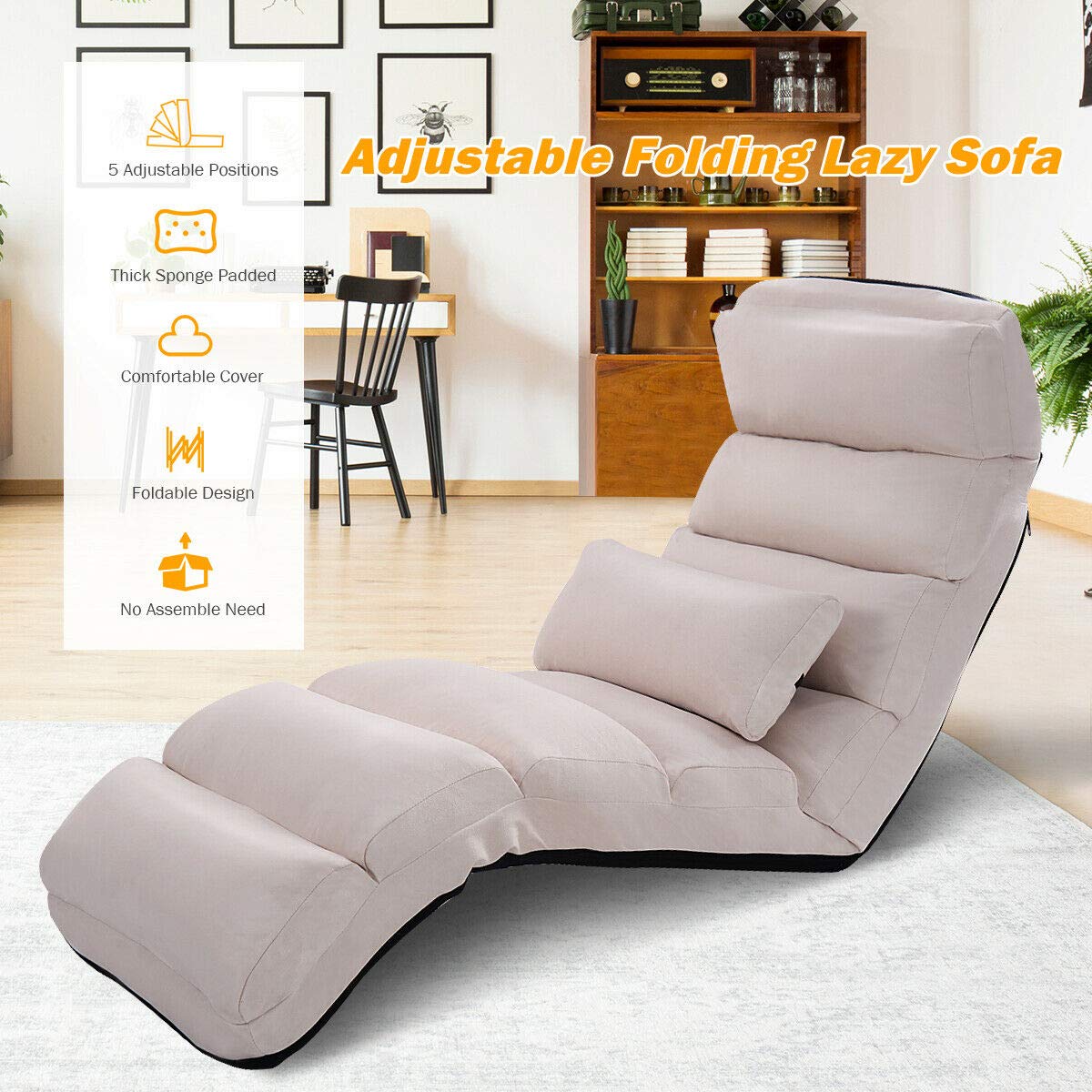 Folding Lazy Sofa Chair Stylish Sofa Couch Beds Lounge Chair W/Pillow