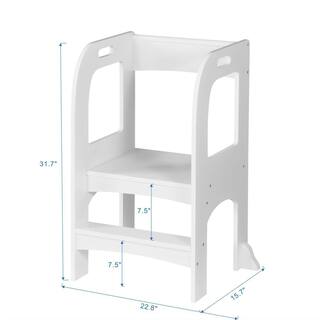 Amucolo 22.8 in. White MDF Wood Child Standing Tower Step Stools for Kids Toddler Step Stool for Kitchen Counter YeaD-CYD0-7TW