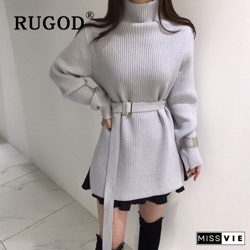 elegant tunic belted sweater dress women fashion turtleneck long sleeve knitted dress sexy split side mini dress vestidos