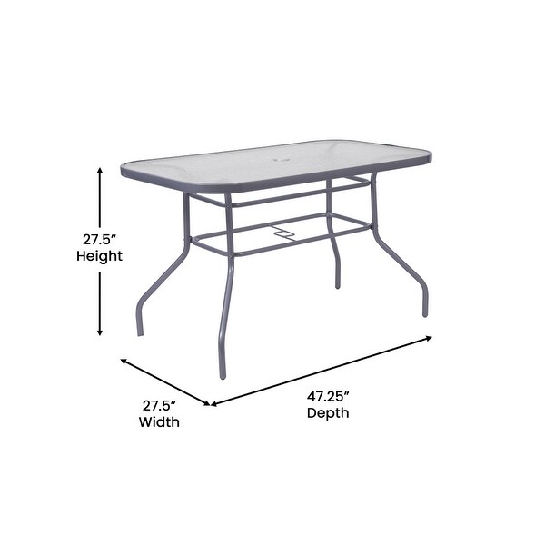 Commercial Tempered Glass and Steel Patio Table with Umbrella Hole