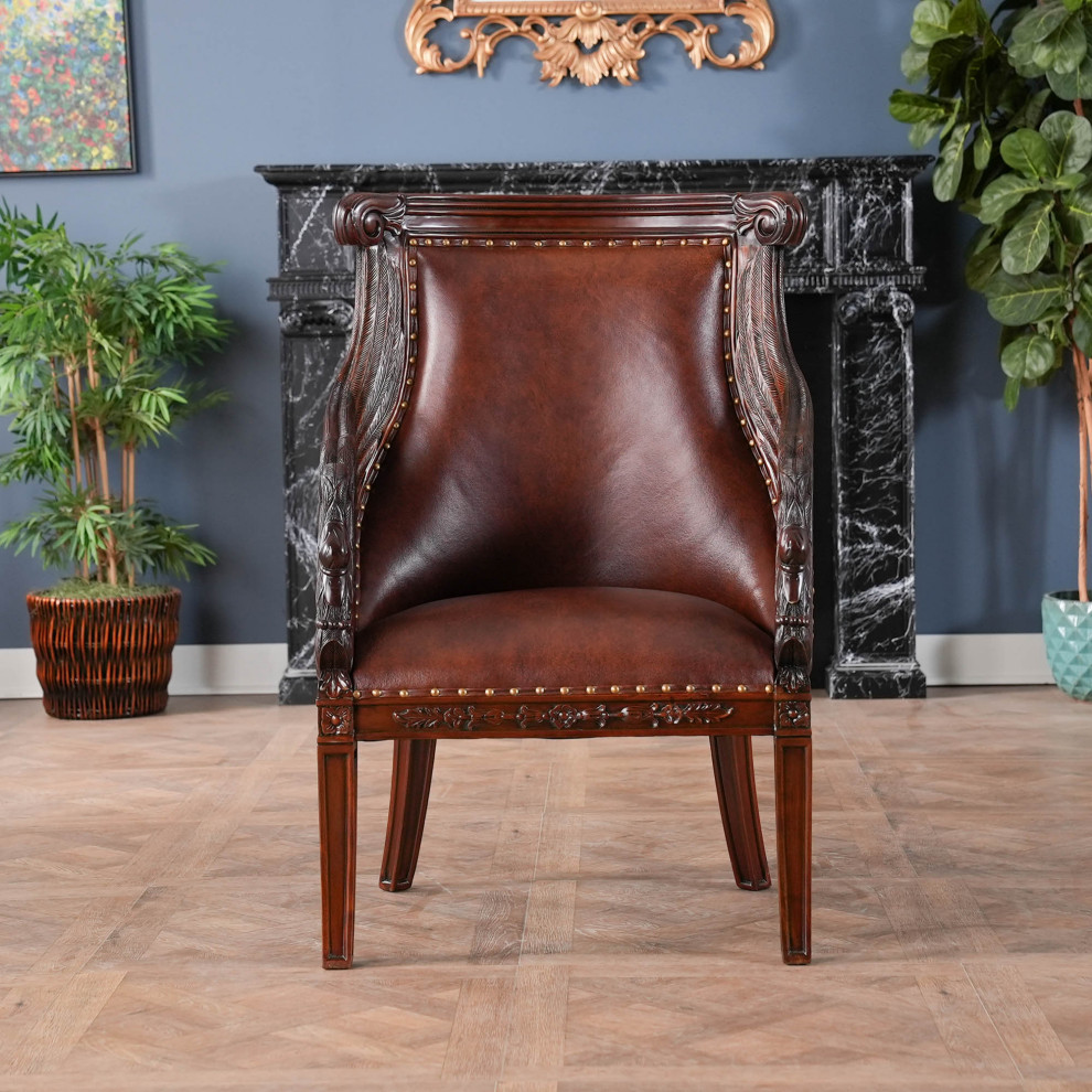 Mahogany Swan Arm Chair With Leather   Victorian   Armchairs And Accent Chairs   by Niagara Furniture  Houzz