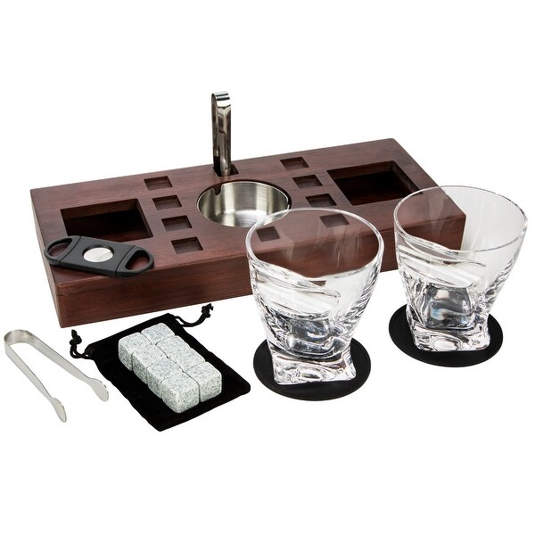 Whiskey Glasses With Mounted Cigar Rest and accessories -14 pcs