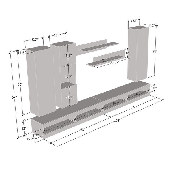 Fly EF5 34TV Wall Mounted Floating Modern Entertainment Center