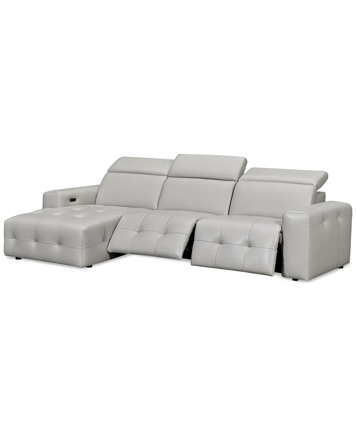 Furniture CLOSEOUT! Haigan 3-Pc. Leather Chaise Sectional Sofa with 2 Power Recliners