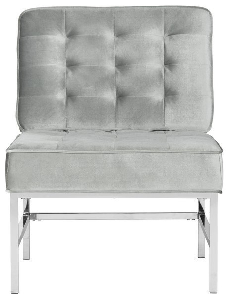 Gretal Modern Tufted Linen Chrome Accent Chair  Light Gray   Contemporary   Armchairs And Accent Chairs   by Rustic Home Furniture Deco  Houzz