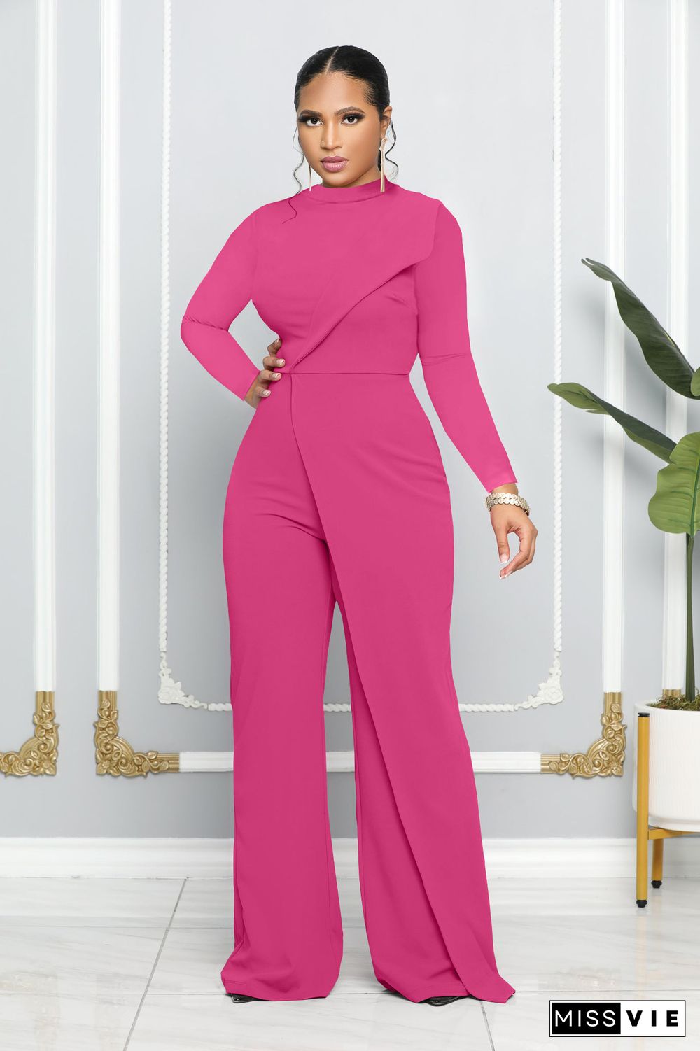 Autumn And Winter Fashion Long Sleeve Round Neck Jumpsuit