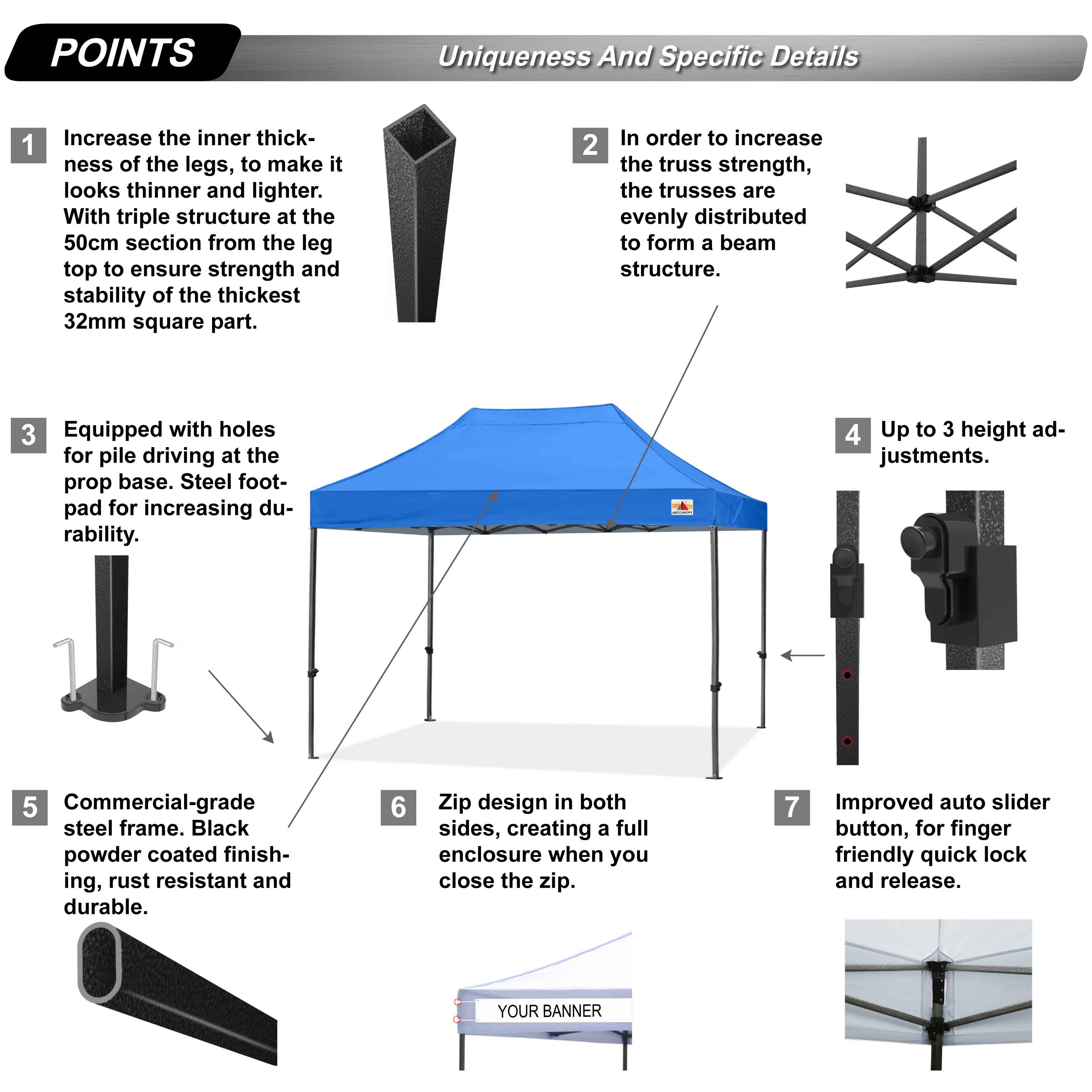 ABCCANOPY 10ft x 10ft Sturdy Instant Shelter Metal Outdoor Pop up Canopy，Blue