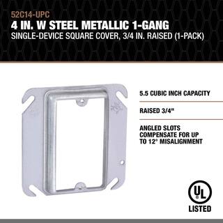 Southwire 4 in. W Steel Metallic 1-Gang Single-Device Square Cover 34 in. Raised (1-Pack) 52C14-UPC