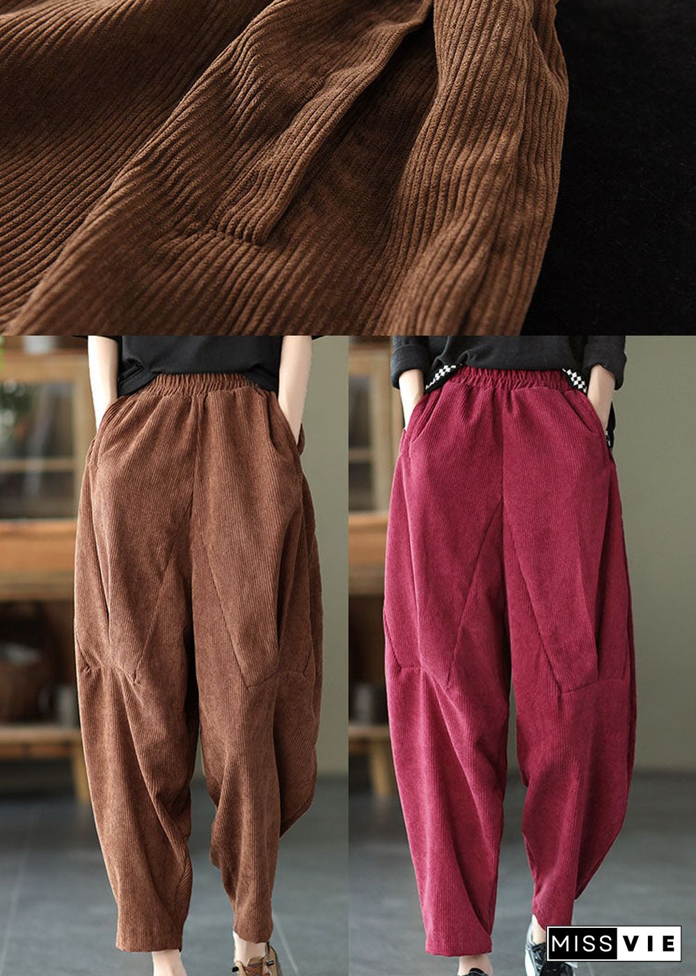 Chocolate Corduroy harem Pants elastic waist Spring